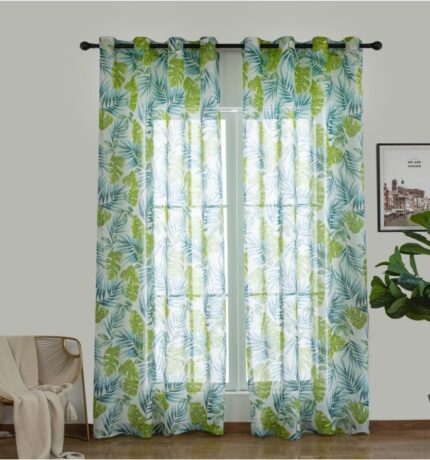 Cortina De Visillo Gasa Poliéster Con Diseño De Hojas De Palmeras 145x260cm - VISTE TU HOGAR ONLINE