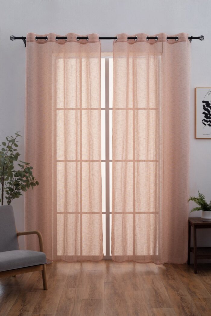 Cortina De Visillo Lino y Poliéster Con Líneas Verticales 140x260cm - Viste Tu Hogar