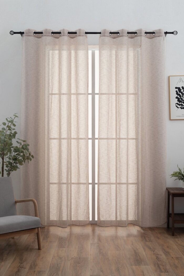 Cortina De Visillo Lino y Poliéster Con Líneas Verticales 140x260cm - Viste Tu Hogar