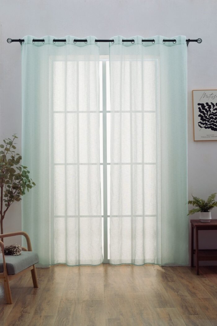 Cortina De Visillo Lino y Poliéster Con Líneas Verticales 140x260cm - Viste Tu Hogar