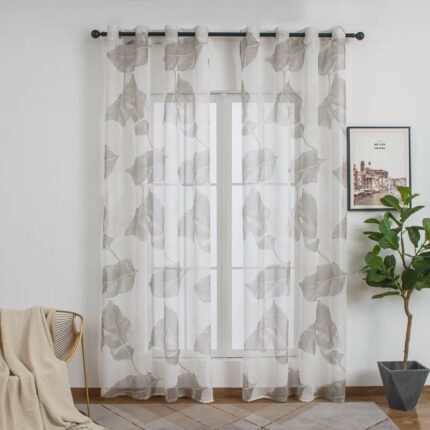 CORTINA DE VISILLO TRANSLUCIDO ESTAMPADO DE HOJAS GRANDES 140X260CM - Viste Tu Hogar