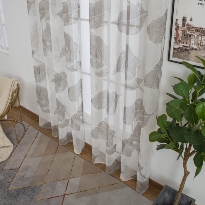CORTINA DE VISILLO TRANSLUCIDO ESTAMPADO DE HOJAS GRANDES 140X260CM - Viste Tu Hogar