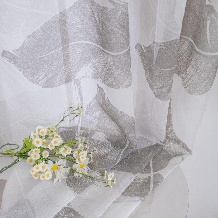 CORTINA DE VISILLO TRANSLUCIDO ESTAMPADO DE HOJAS GRANDES 140X260CM - Viste Tu Hogar