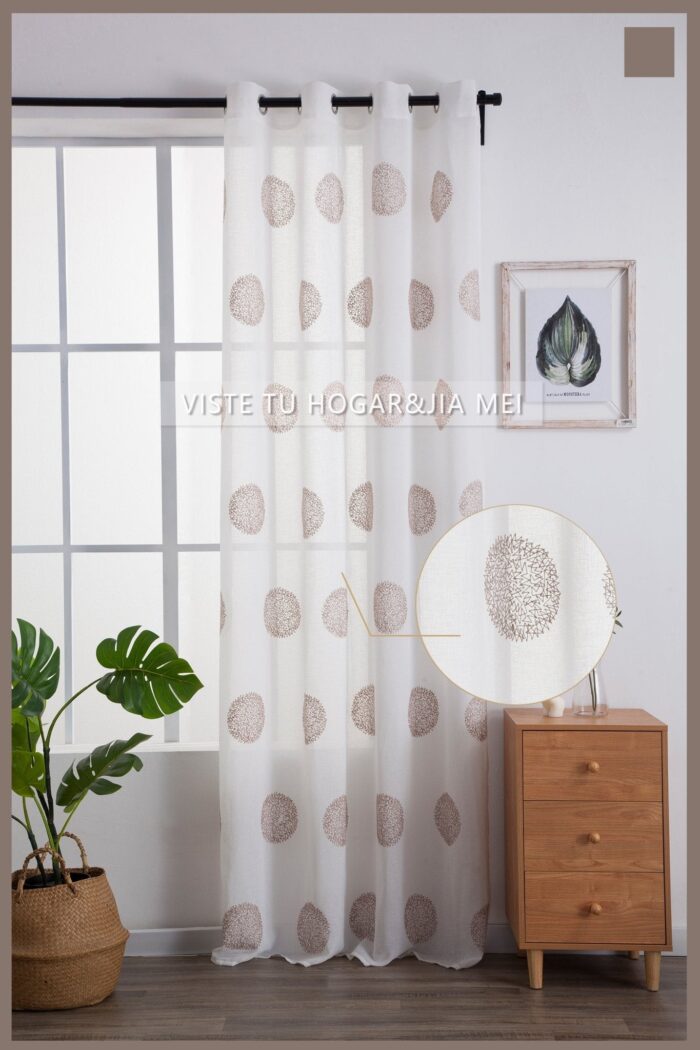 Cortina De Visillo Transparente Con Bordado De Circulos Poliéster 150x260cm - VISTE TU HOGAR ONLINE