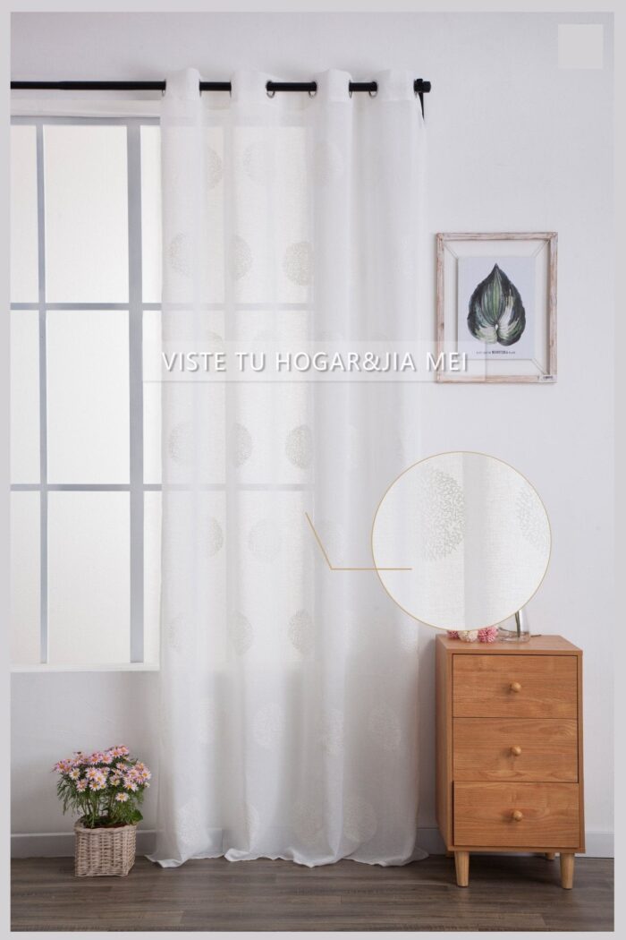 Cortina De Visillo Transparente Con Bordado De Circulos Poliéster 150x260cm - Viste Tu Hogar