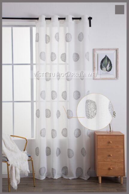 Cortina De Visillo Transparente Con Bordado De Circulos Poliéster 150x260cm - VISTE TU HOGAR ONLINE