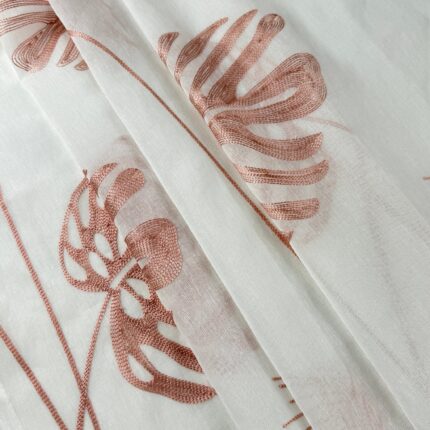 Cortina De Visillo Transparente Con Bordado De Hoja Monstera Poliéster 150x260cm - VISTE TU HOGAR ONLINE