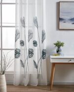 Cortina De Visillo Transparente Con Bordado De Hoja Monstera Poliéster 150x260cm - Viste Tu Hogar