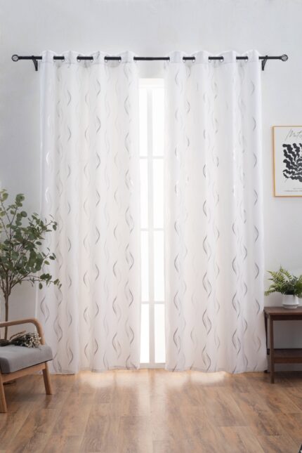 CORTINA ÓPACA ESTAMPADO DE HONDAS 140X260CM - Viste Tu Hogar