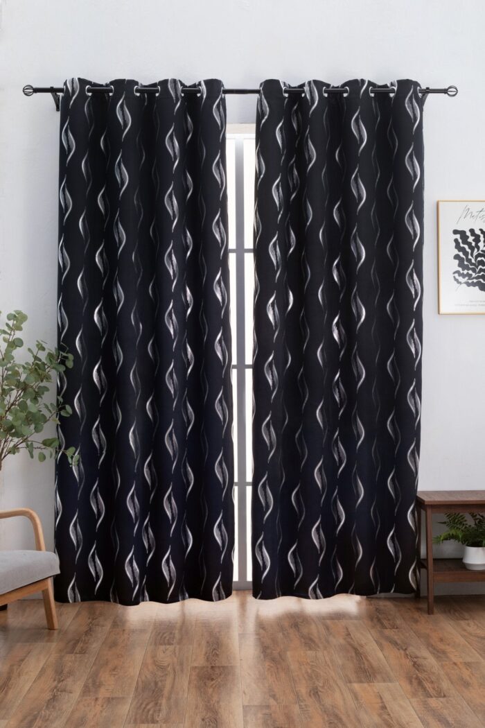 CORTINA ÓPACA ESTAMPADO DE HONDAS 140X260CM - Viste Tu Hogar