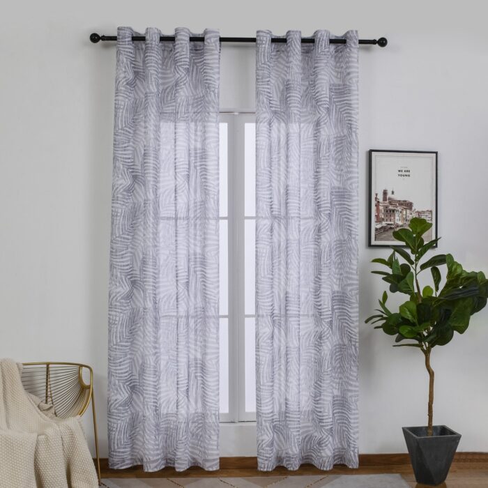 Cortinas De Visillo Lino y Poliéster Con Diseño De Hojas De Palmeras 140x260cm - VISTE TU HOGAR ONLINE