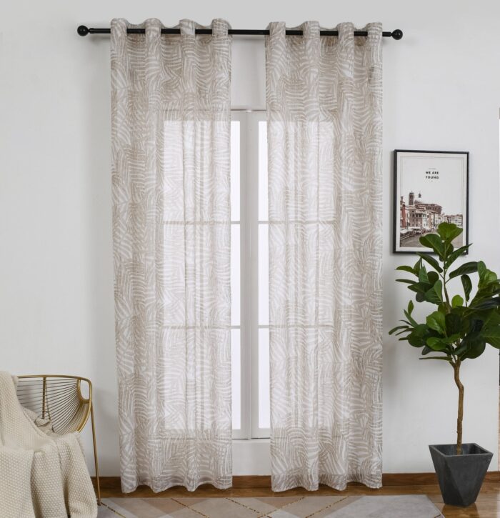 Cortinas De Visillo Lino y Poliéster Con Diseño De Hojas De Palmeras 140x260cm - VISTE TU HOGAR ONLINE