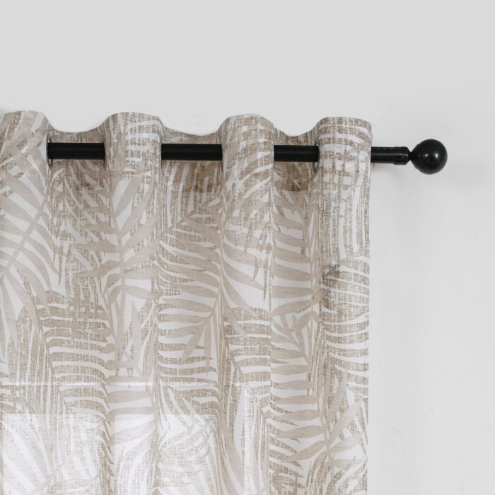 Cortinas De Visillo Lino y Poliéster Con Diseño De Hojas De Palmeras 140x260cm - VISTE TU HOGAR ONLINE