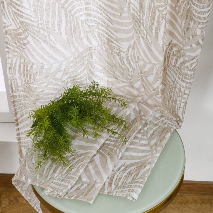 Cortinas De Visillo Lino y Poliéster Con Diseño De Hojas De Palmeras 140x260cm - VISTE TU HOGAR ONLINE