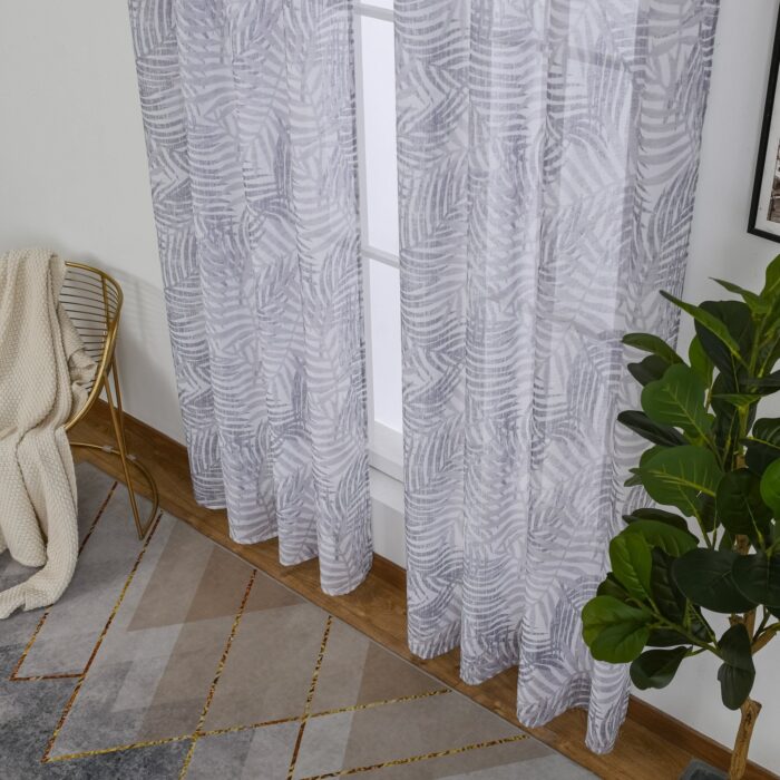 Cortinas De Visillo Lino y Poliéster Con Diseño De Hojas De Palmeras 140x260cm - VISTE TU HOGAR ONLINE