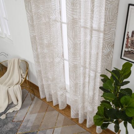 Cortinas De Visillo Lino y Poliéster Con Diseño De Hojas De Palmeras 140x260cm - VISTE TU HOGAR ONLINE