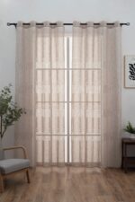 Cortinas De Visillo Lino y Poliéster Con Líneas Horizontales En la Parte Inferior - Viste Tu Hogar