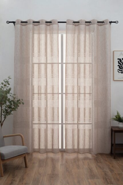 Cortinas De Visillo Lino y Poliéster Con Líneas Horizontales En la Parte Inferior - Viste Tu Hogar