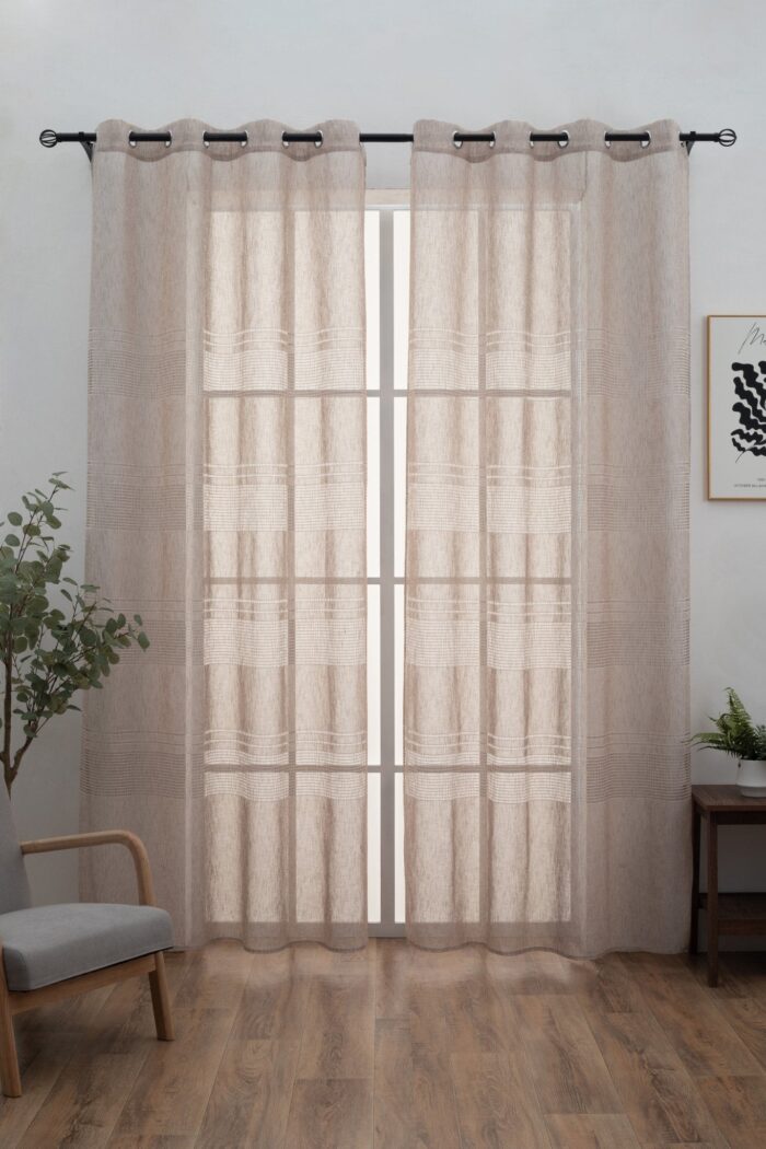 Cortinas De Visillo Lino y Poliéster Con Líneas Horizontales En la Parte Inferior - Viste Tu Hogar