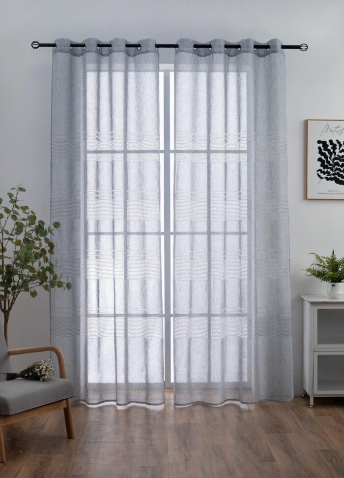 Cortinas De Visillo Lino y Poliéster Con Líneas Horizontales En la Parte Inferior - Viste Tu Hogar