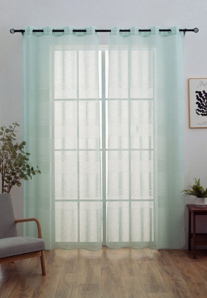 Cortinas De Visillo Lino y Poliéster Con Líneas Horizontales En la Parte Inferior - Viste Tu Hogar