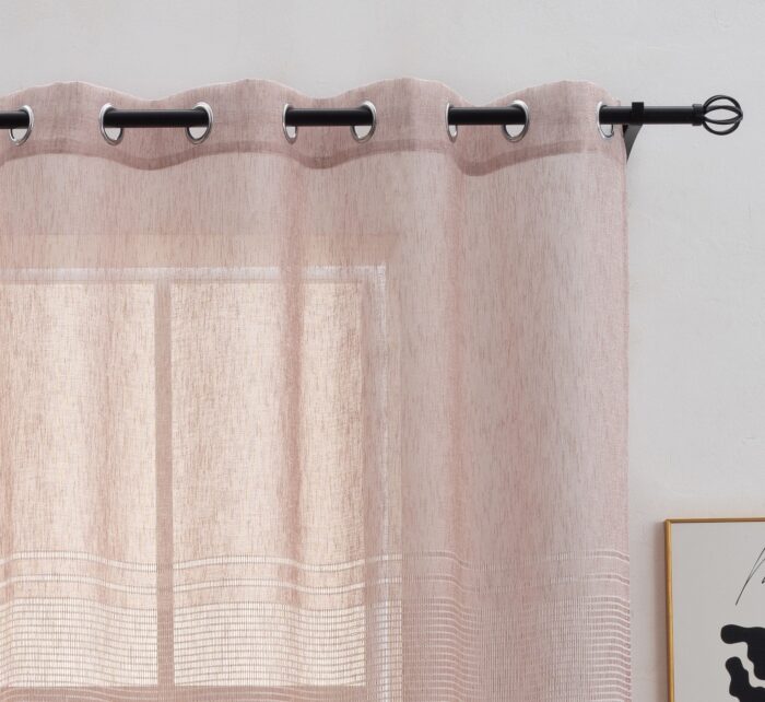Cortinas De Visillo Lino y Poliéster Con Líneas Horizontales En la Parte Inferior - Viste Tu Hogar