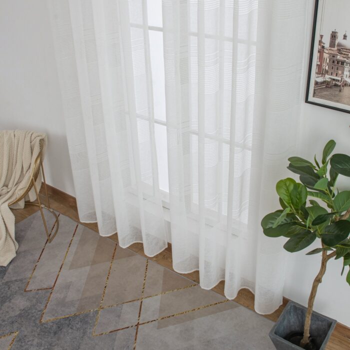 Cortinas De Visillo Lino y Poliéster Con Líneas Horizontales En la Parte Inferior - Viste Tu Hogar