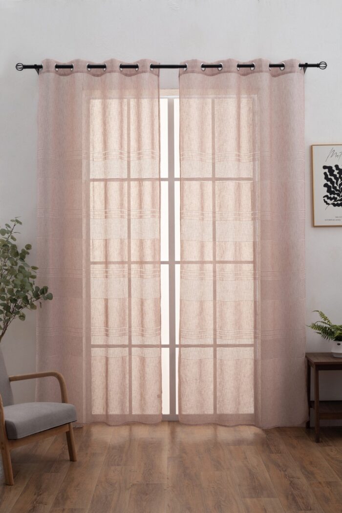 Cortinas De Visillo Lino y Poliéster Con Líneas Horizontales En la Parte Inferior - Viste Tu Hogar