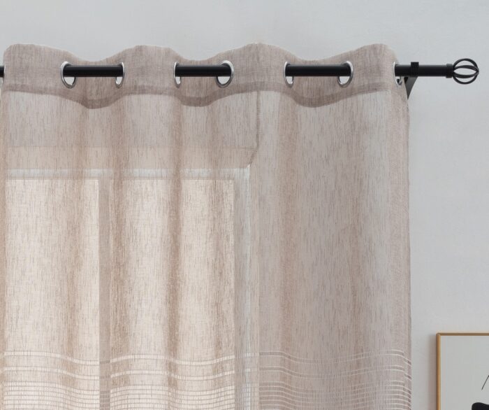 Cortinas De Visillo Lino y Poliéster Con Líneas Horizontales En la Parte Inferior - Viste Tu Hogar