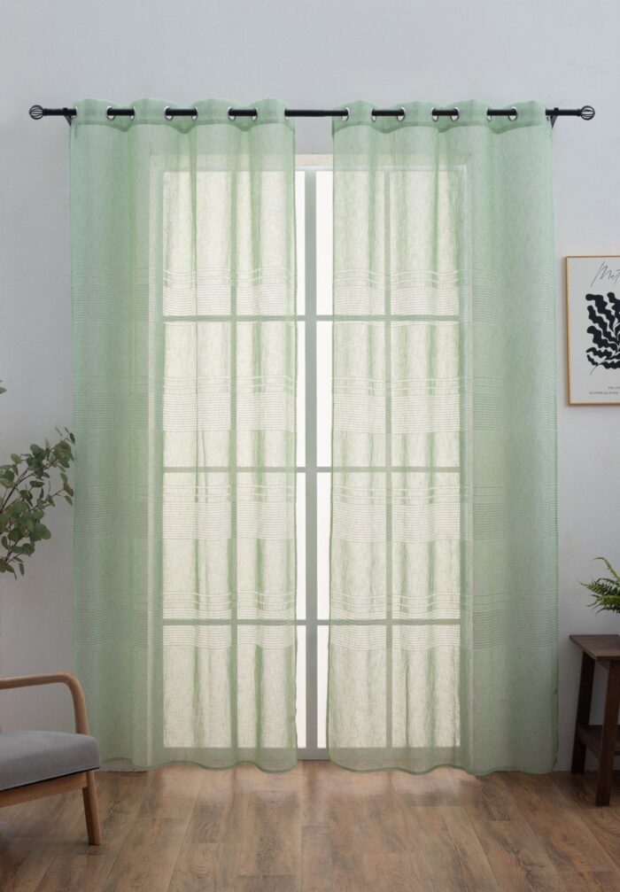 Cortinas De Visillo Lino y Poliéster Con Líneas Horizontales En la Parte Inferior - Viste Tu Hogar