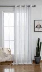 Cortinas De Visillo Lino y Poliéster Decorado Con líneas Verticales Entre Una Línea Blanca 150x260cm - VISTE TU HOGAR ONLINE