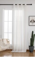 Cortinas De Visillo Lino y Poliéster Decorado Con líneas Verticales Entre Una Línea Blanca 150x260cm - VISTE TU HOGAR ONLINE