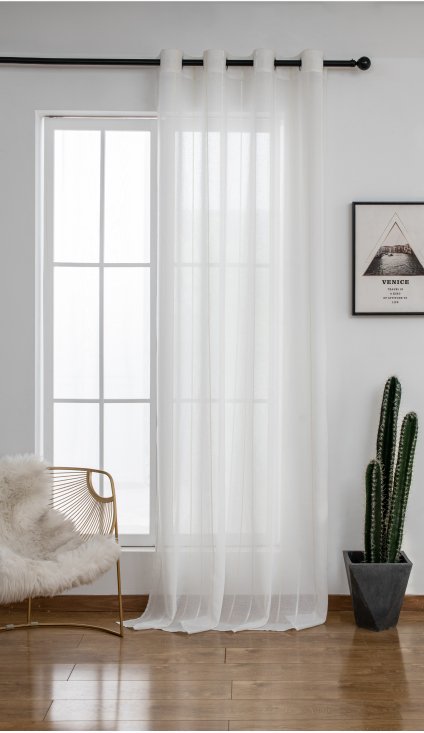 Cortinas De Visillo Lino y Poliéster Decorado Con líneas Verticales Entre Una Línea Blanca 150x260cm - VISTE TU HOGAR ONLINE