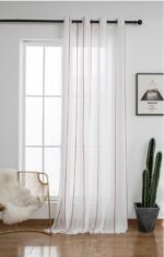 Cortinas De Visillo Lino y Poliéster Decorado Con líneas Verticales Entre Una Línea Blanca 150x260cm - VISTE TU HOGAR ONLINE