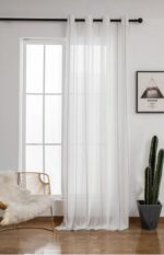 Cortinas De Visillo Lino y Poliéster Decorado Con líneas Verticales Entre Una Línea Blanca 150x260cm - VISTE TU HOGAR ONLINE