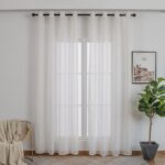 Cortinas De Visillo Tránslucido Lino y Poliéster Decorado Con líneas Verticales Entre Una Línea Blanca 150x260cm - Viste Tu Hogar