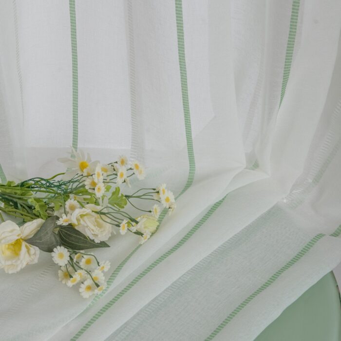 Cortinas De Visillo Tránslucido Lino y Poliéster Decorado Con líneas Verticales Entre Una Línea Blanca 150x260cm - Viste Tu Hogar