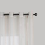 Cortinas De Visillo Tránslucido Lino y Poliéster Decorado Con líneas Verticales Entre Una Línea Blanca 150x260cm - Viste Tu Hogar
