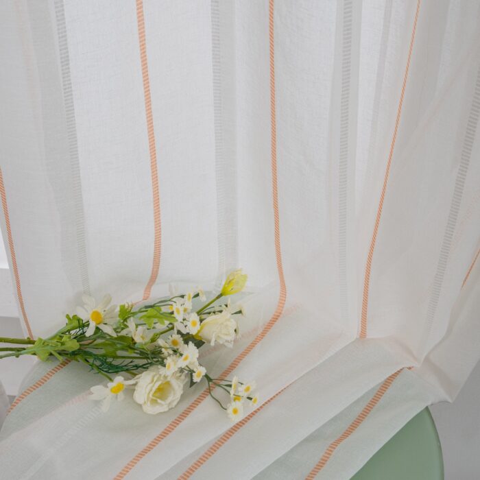 Cortinas De Visillo Tránslucido Lino y Poliéster Decorado Con líneas Verticales Entre Una Línea Blanca 150x260cm - Viste Tu Hogar