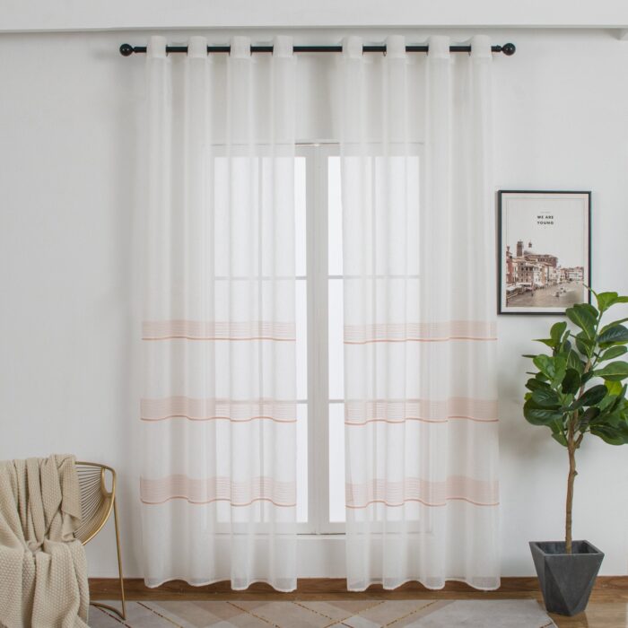 Cortinas De Visillo Tránslucido Lino y Poliéster Decorado En La Parte Inferior - Viste Tu Hogar
