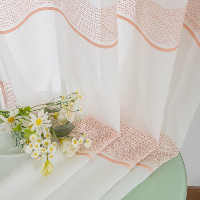 Cortinas De Visillo Tránslucido Lino y Poliéster Decorado En La Parte Inferior - Viste Tu Hogar