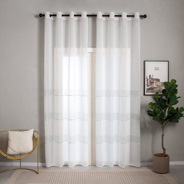 Cortinas De Visillo Tránslucido Lino y Poliéster Decorado En La Parte Inferior - Viste Tu Hogar