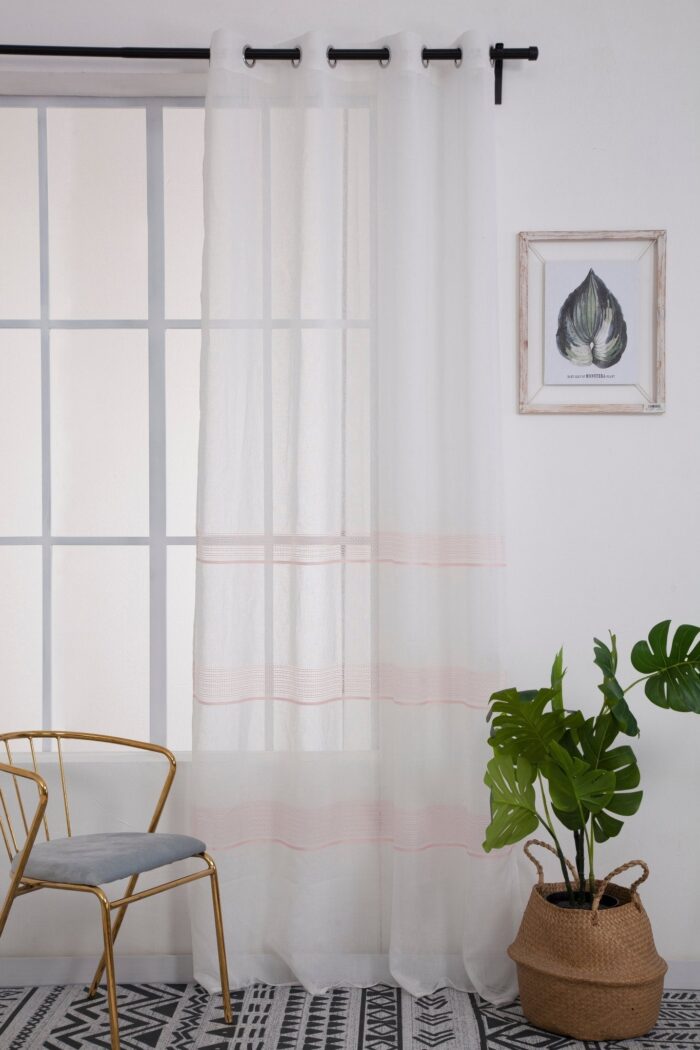 Cortinas De Visillo Tránslucido Lino y Poliéster Decorado En La Parte Inferior - Viste Tu Hogar