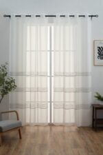 Cortinas De Visillo Tránslucido Lino y Poliéster Decorado En La Parte Inferior - Viste Tu Hogar