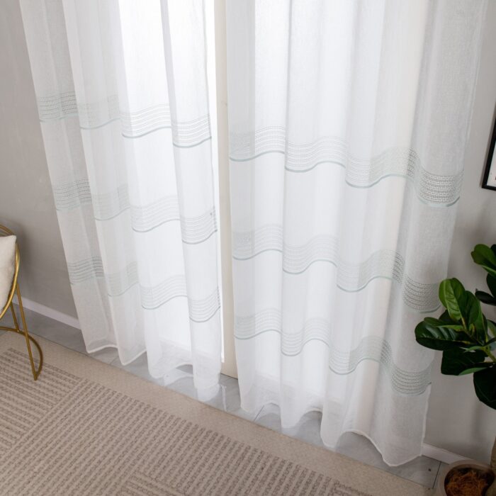 Cortinas De Visillo Tránslucido Lino y Poliéster Decorado En La Parte Inferior - Viste Tu Hogar
