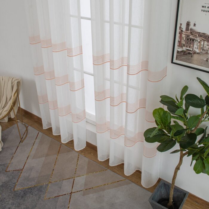 Cortinas De Visillo Tránslucido Lino y Poliéster Decorado En La Parte Inferior - Viste Tu Hogar