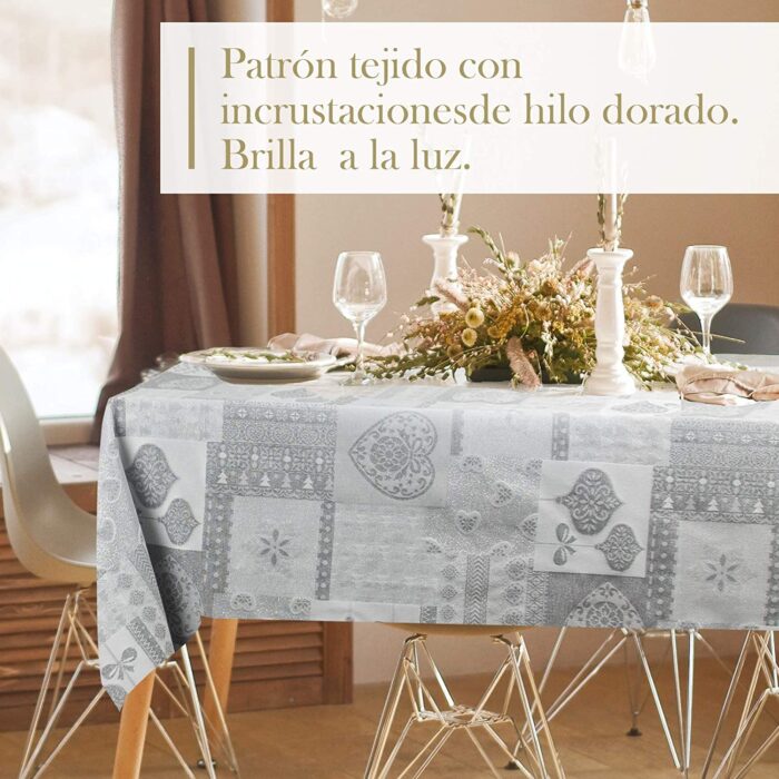 Mantel De Navidad Multilla 60% Poliéster, 30% Algodón, 10% Poliamida Con Diseño Corazones Gris Claro - VISTE TU HOGAR ONLINE
